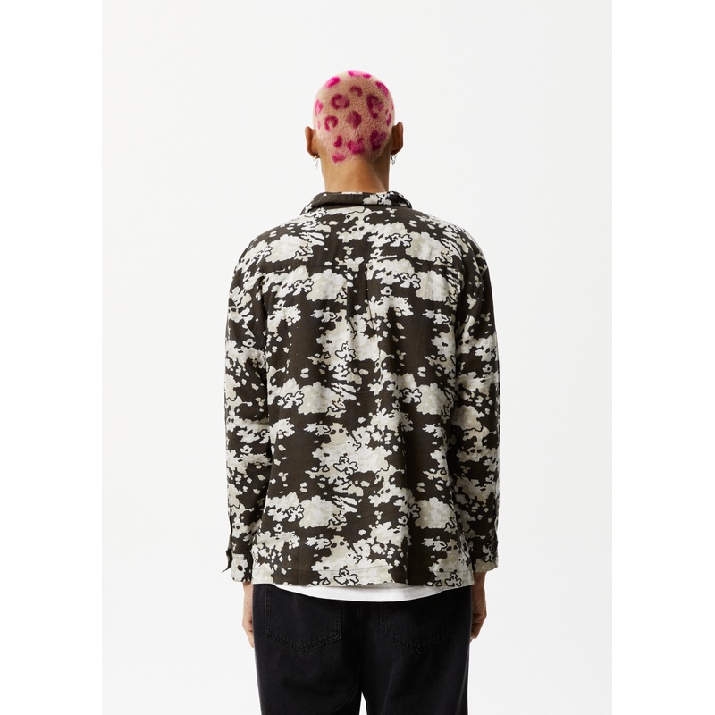 AFENDS Mens Jungle – Long Sleeve Shirt – Earth Camo