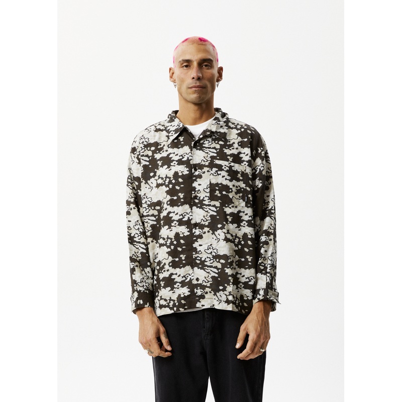 AFENDS Mens Jungle – Long Sleeve Shirt – Earth Camo