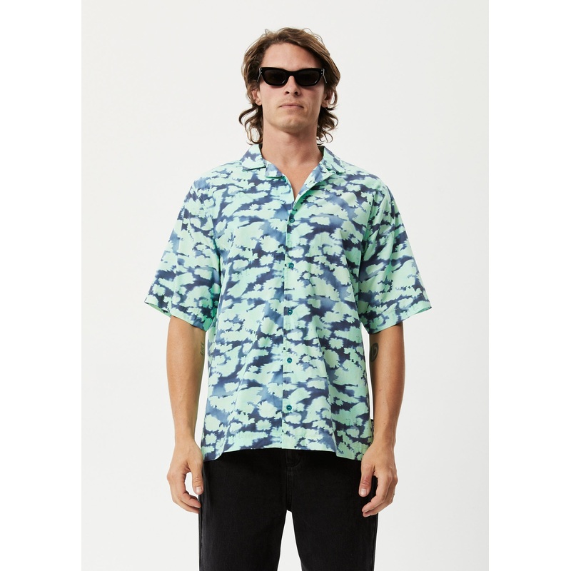 AFENDS Mens Liquid – Cuban Short Sleeve Shirt – Jade Floral
