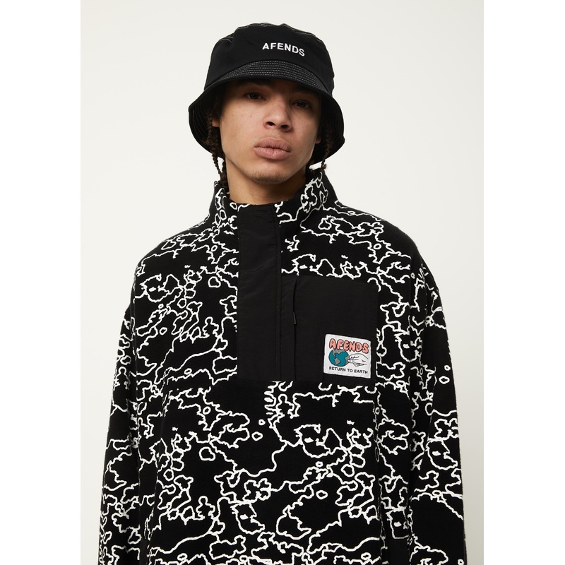 AFENDS Mens Script – Fleece Pullover – Black Camo