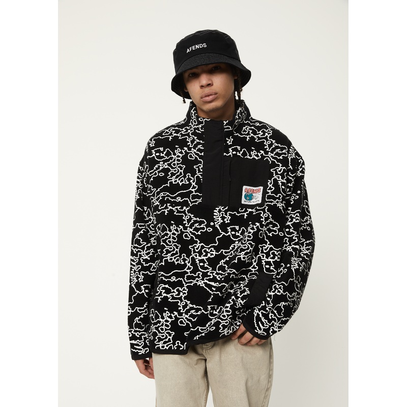 AFENDS Mens Script – Fleece Pullover – Black Camo