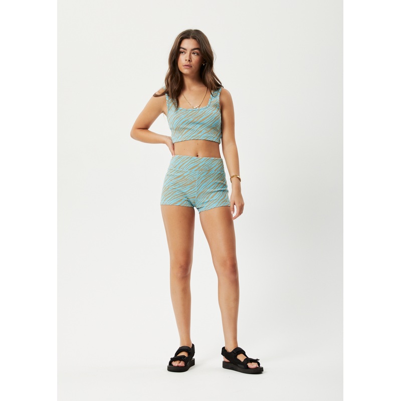 AFENDS Womens Adi – Rib Booty Short – Blue Stripe
