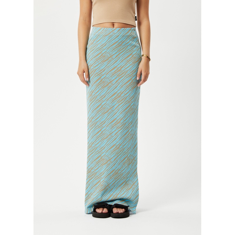 AFENDS Womens Adi – Rib Maxi Skirt – Blue Stripe