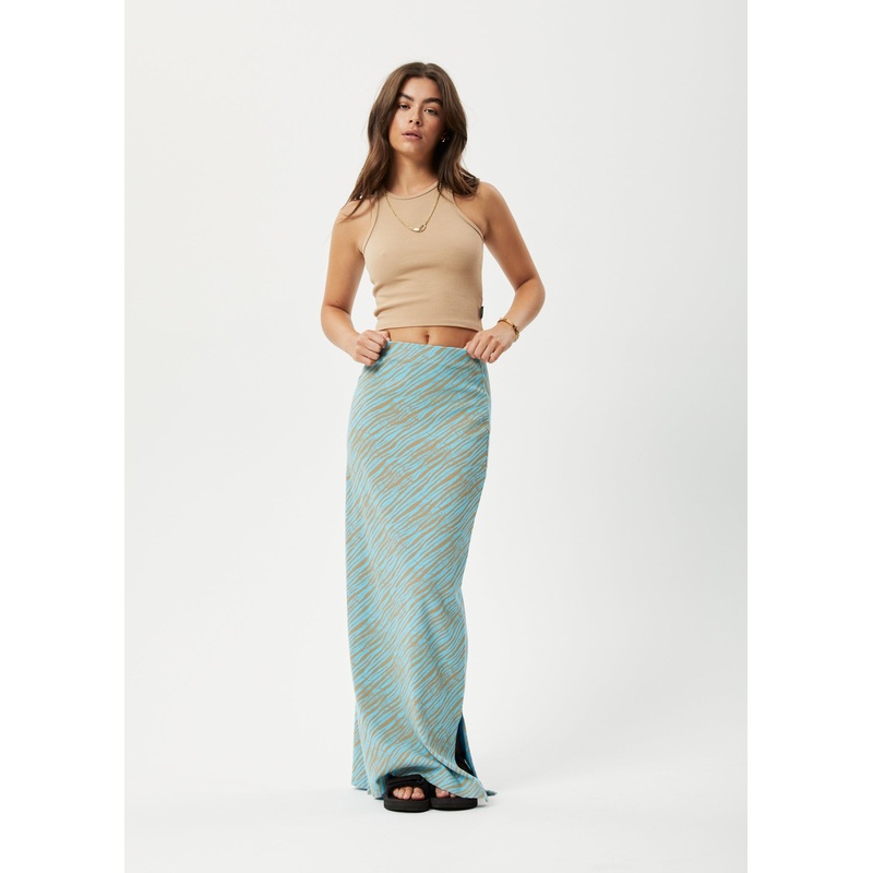 AFENDS Womens Adi – Rib Maxi Skirt – Blue Stripe