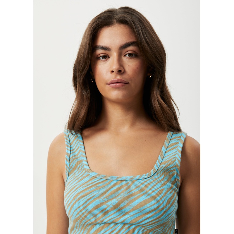 AFENDS Womens Adi – Rib Sleeveless Top – Blue Stripe
