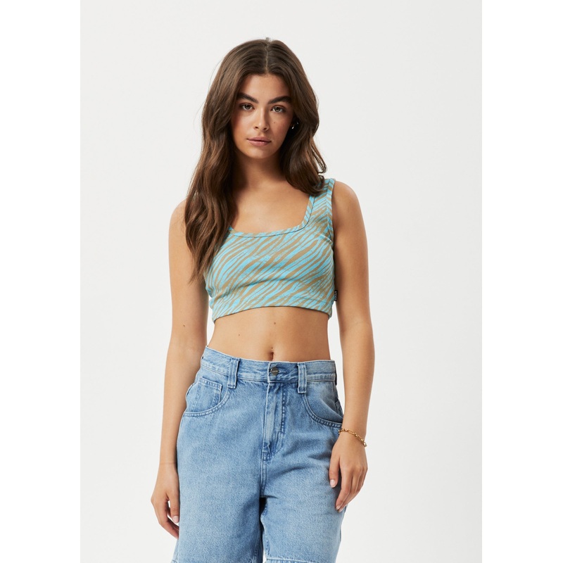 AFENDS Womens Adi – Rib Sleeveless Top – Blue Stripe