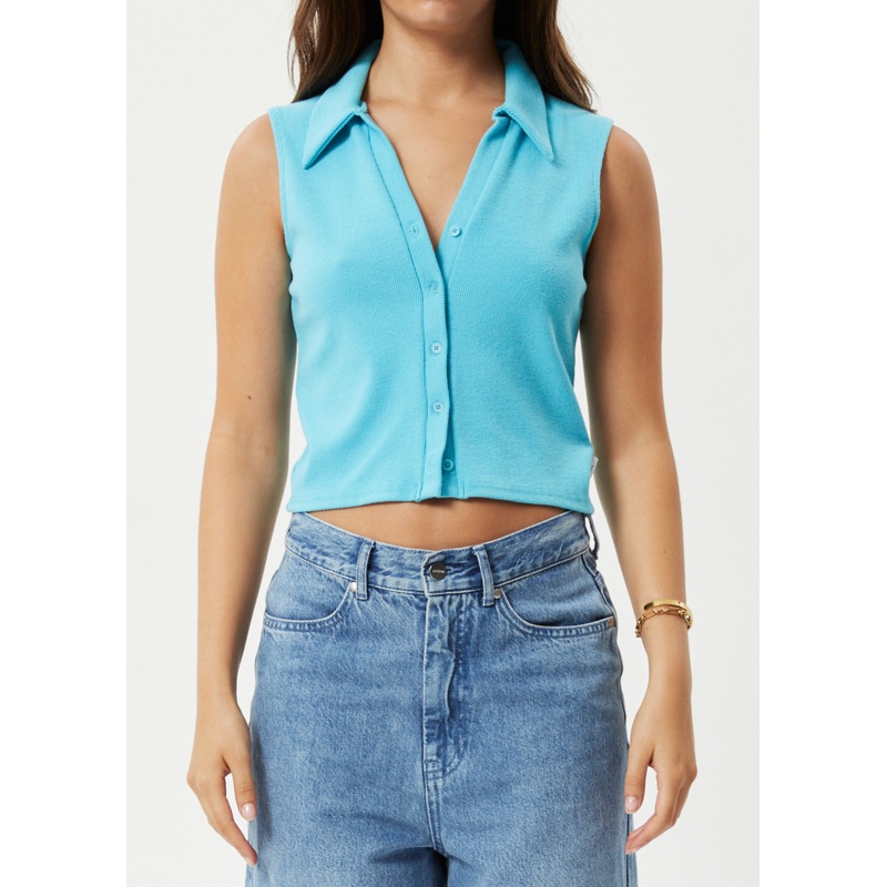 AFENDS Womens Eliza – Rib Sleeveless Shirt – Vivid Blue