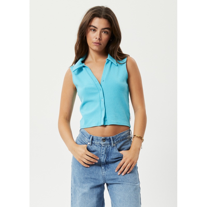 AFENDS Womens Eliza – Rib Sleeveless Shirt – Vivid Blue