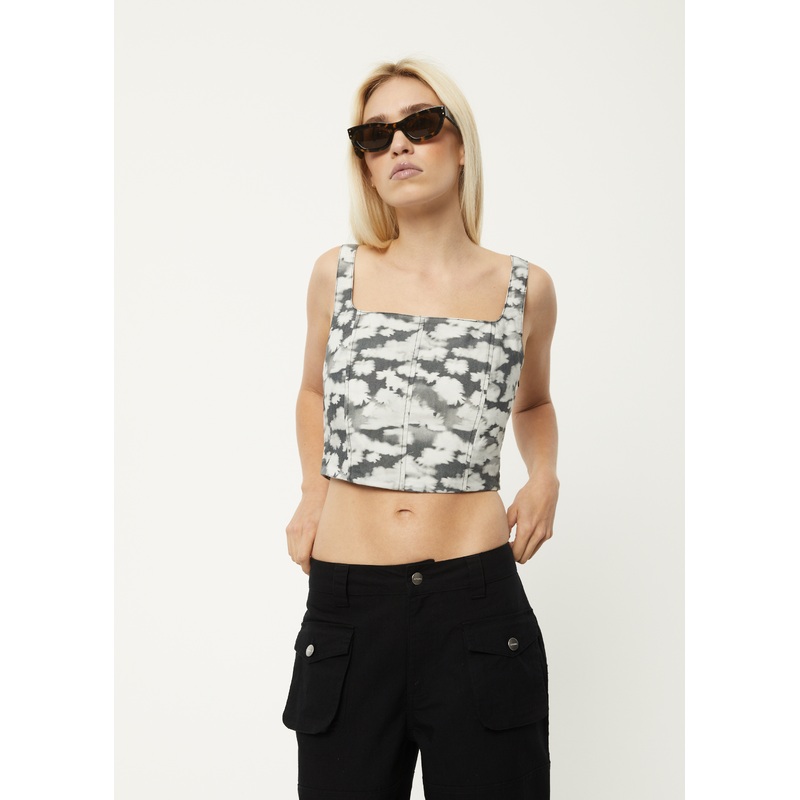 AFENDS Womens Linger – Corset Top – Black Floral