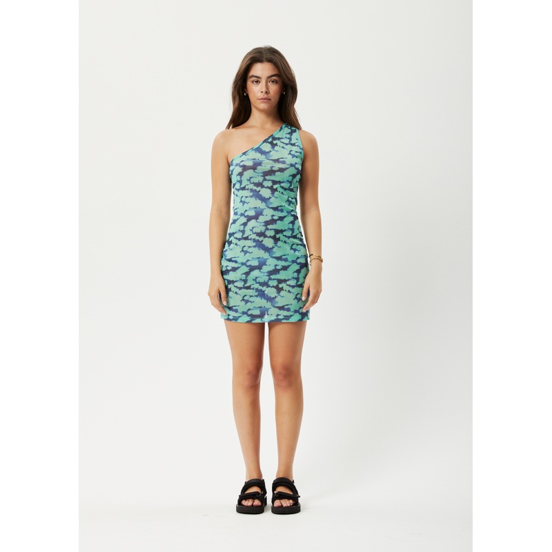 AFENDS Womens Liquid – Sheer One Shoulder Dress – Jade Floral