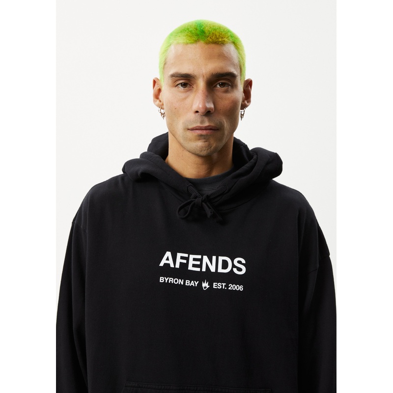 AFENDS Mens Established – Logo Hoodie – Stone Black