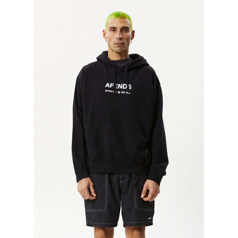 AFENDS Mens Established – Logo Hoodie – Stone Black