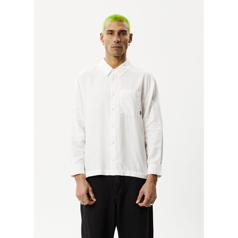 AFENDS Mens Everyday – Long Sleeve Shirt – White