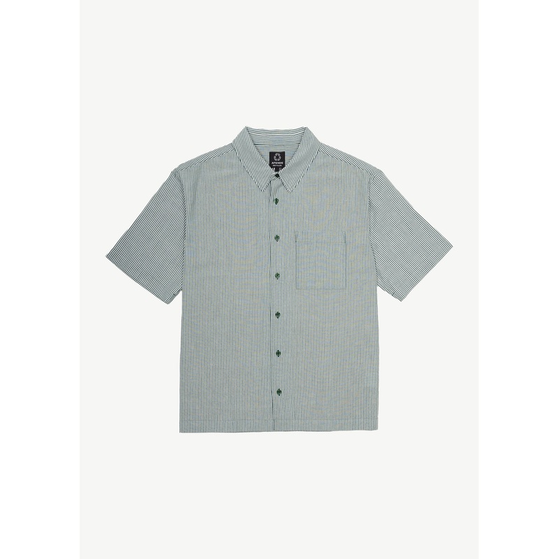 AFENDS Mens Intergalactic – Short Sleeve Shirt – Emerald Stripe