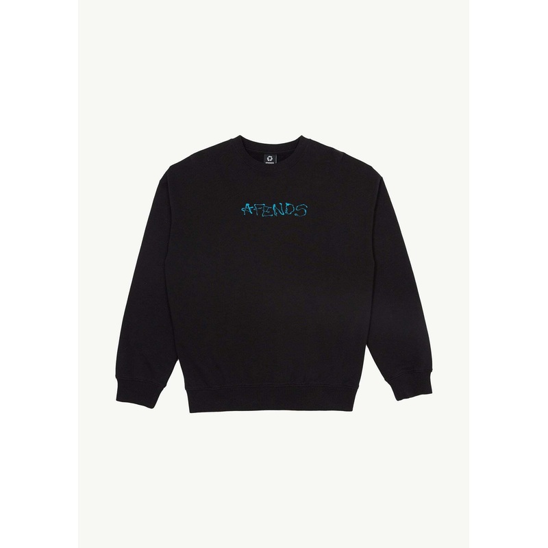 AFENDS Mens Melted – Crew Neck Jumper – Black