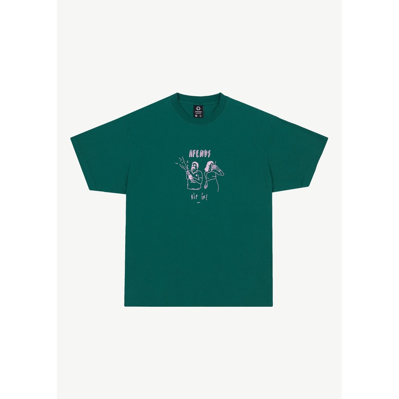 AFENDS Mens Rip In – Boxy Graphic Tee – Emerald
