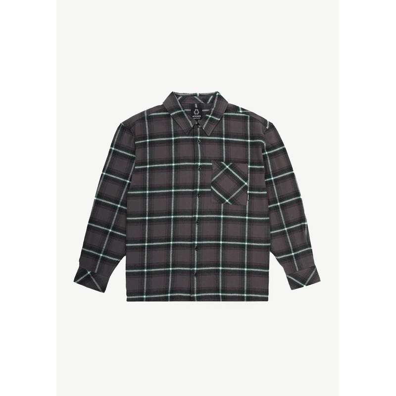 AFENDS Mens Sandstorm – Flannel Long Sleeve Shirt – Black Check