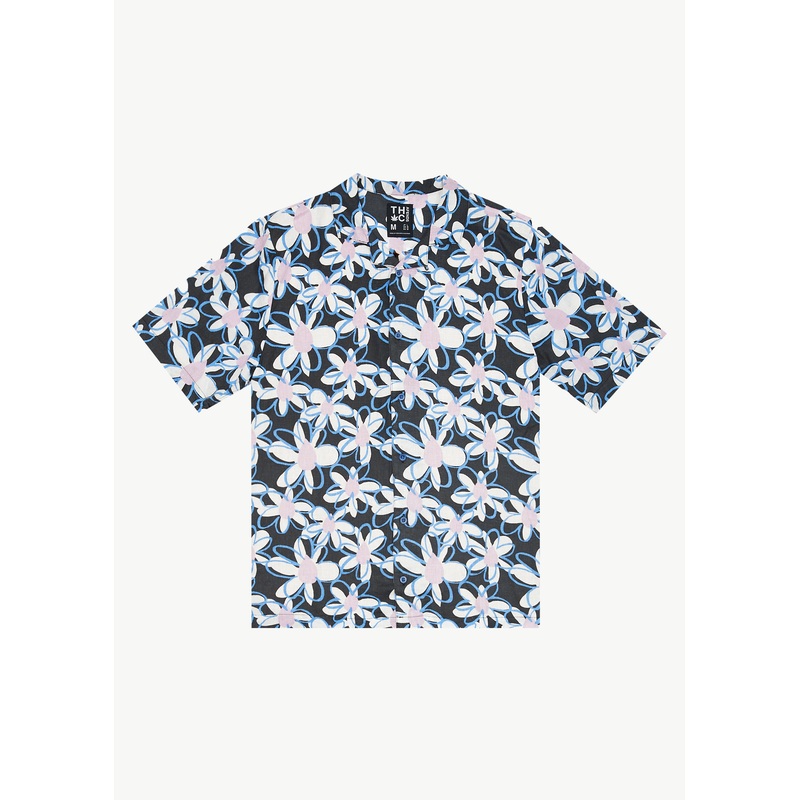 AFENDS Mens Waterfall – Cuban Short Sleeve Shirt – Stone Black