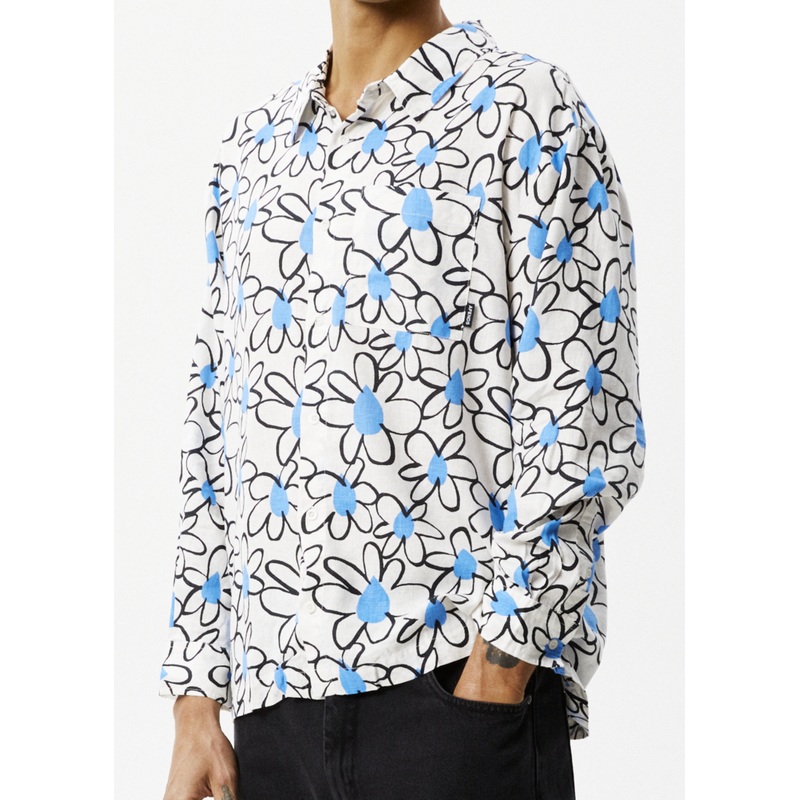 AFENDS Mens Waterfall – Long Sleeve Shirt – White