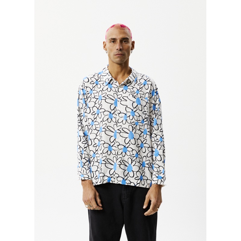 AFENDS Mens Waterfall – Long Sleeve Shirt – White