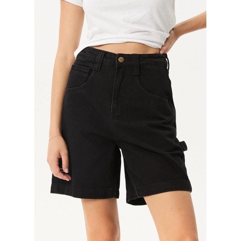 AFENDS Womens Emilie – Denim Workwear Short – Washed Black