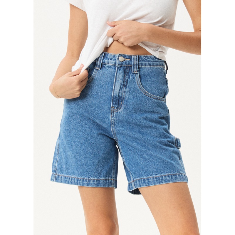 AFENDS Womens Emilie – Denim Workwear Short – Worn Blue