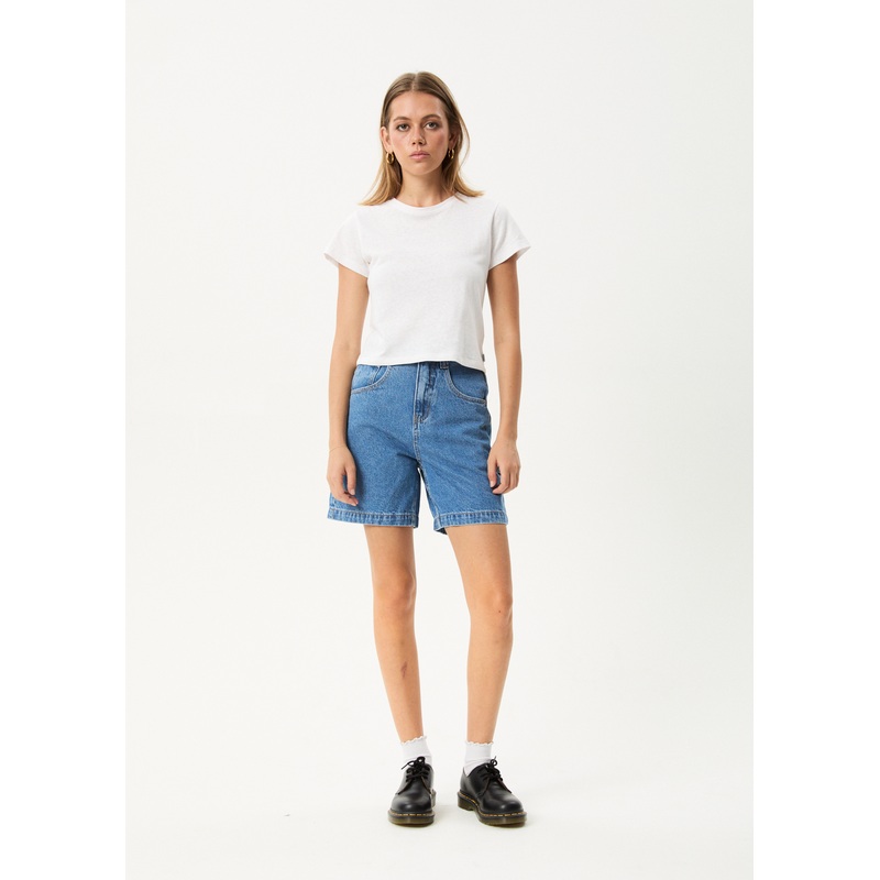 AFENDS Womens Emilie – Denim Workwear Short – Worn Blue