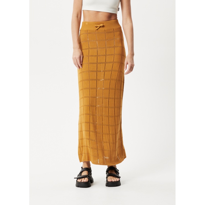 AFENDS Womens Femme – Knit Maxi Skirt – Mustard