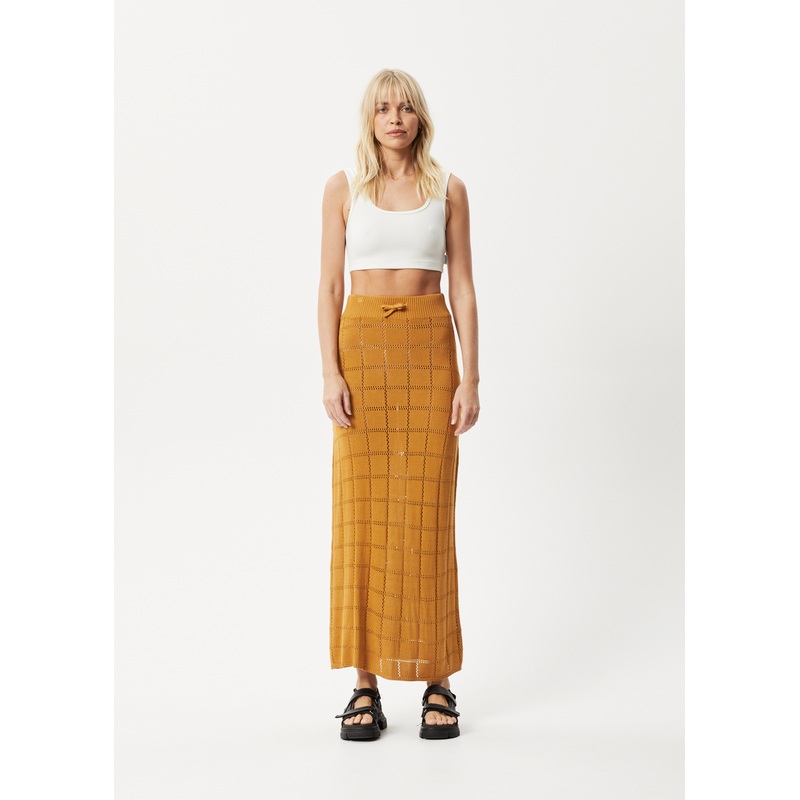 AFENDS Womens Femme – Knit Maxi Skirt – Mustard
