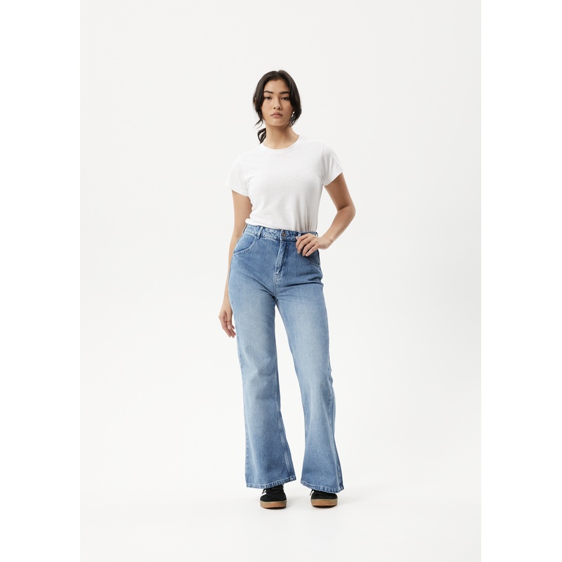 AFENDS Womens Marsha – Denim Slim Flared Jean – Worn Blue