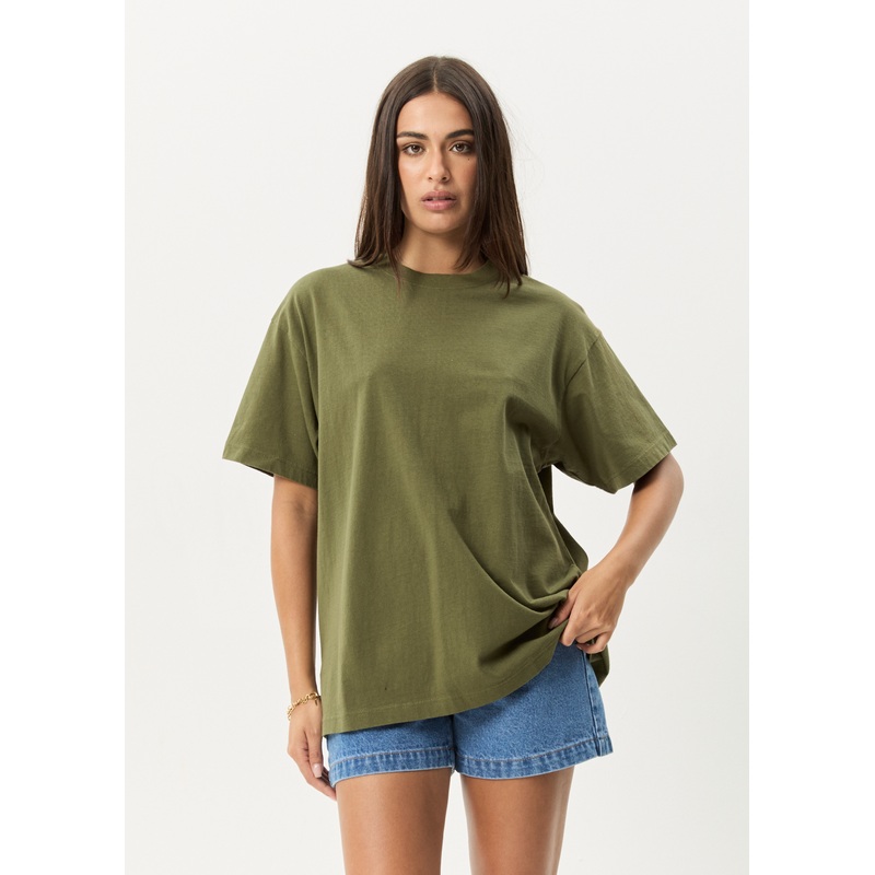 AFENDS Mens Genesis – Heavyweight Boxy Tee – Military