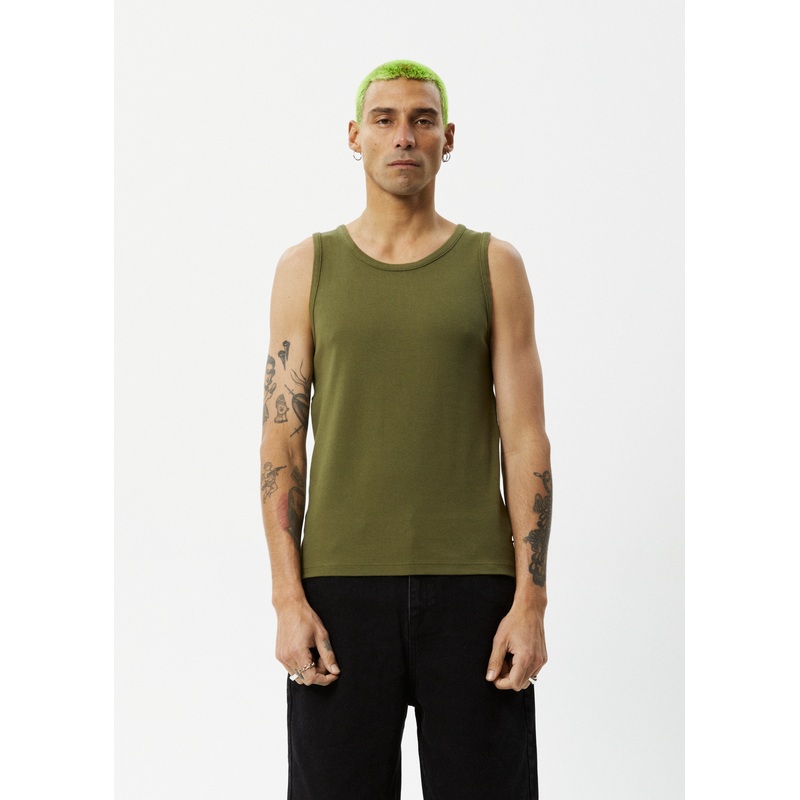 AFENDS Mens Paramount – Rib Singlet – Military
