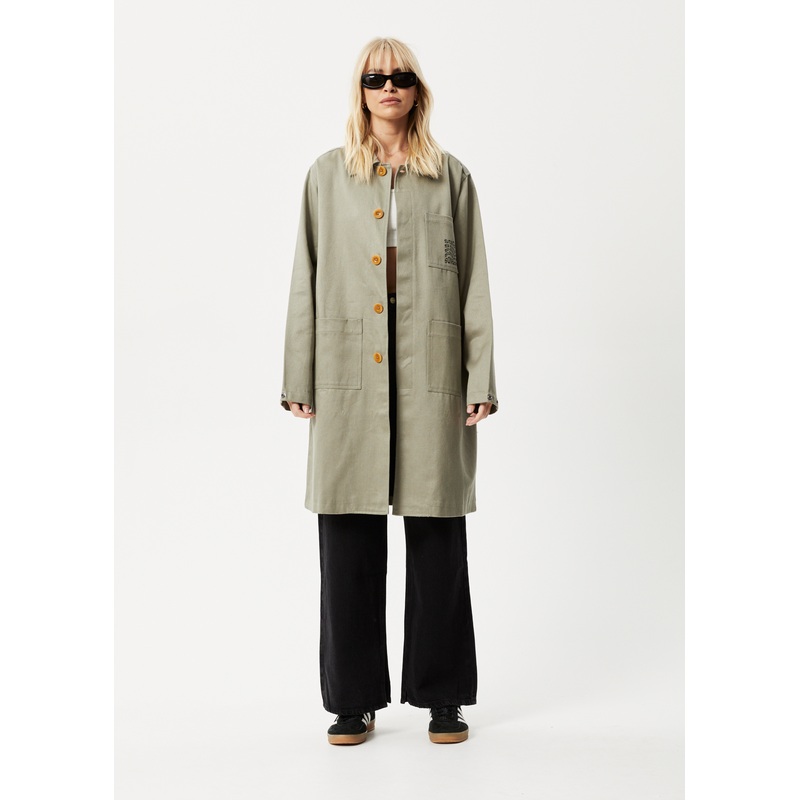 AFENDS Unisex Oracle – Trench Coat – Olive