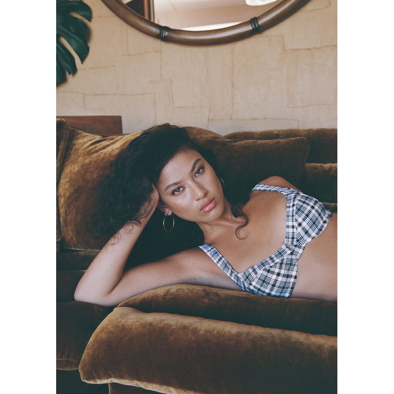 AFENDS Womens Check Out – Check Bikini Top – Moonbeam Check