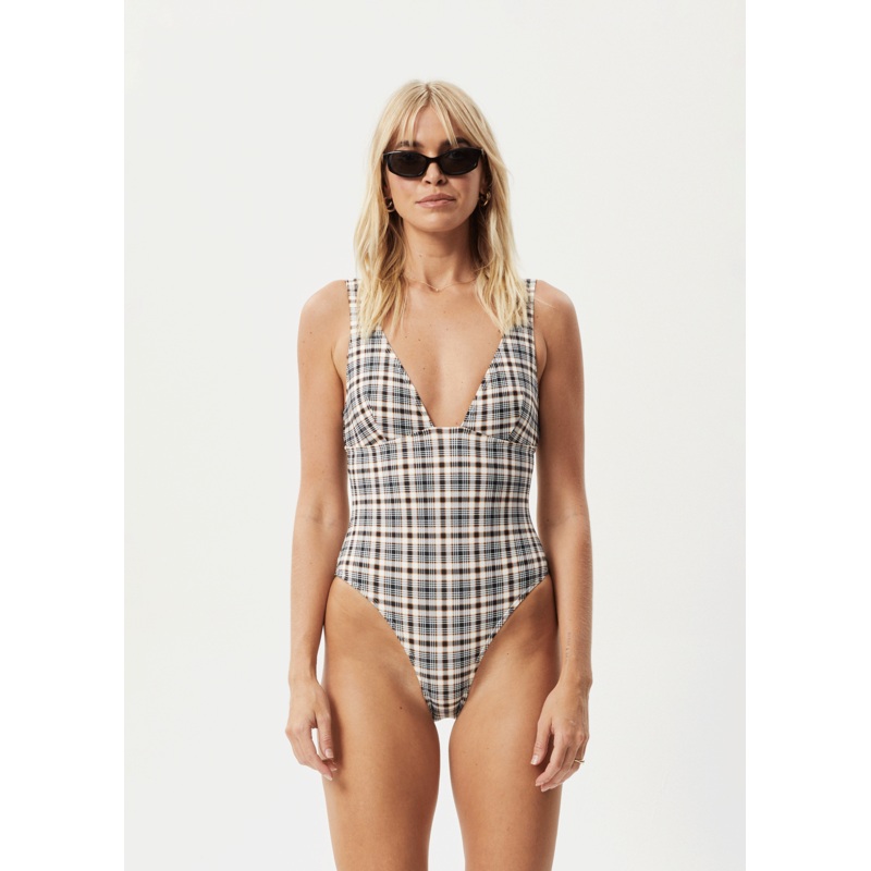 AFENDS Womens Check Out –  Check One Piece – Moonbeam Check