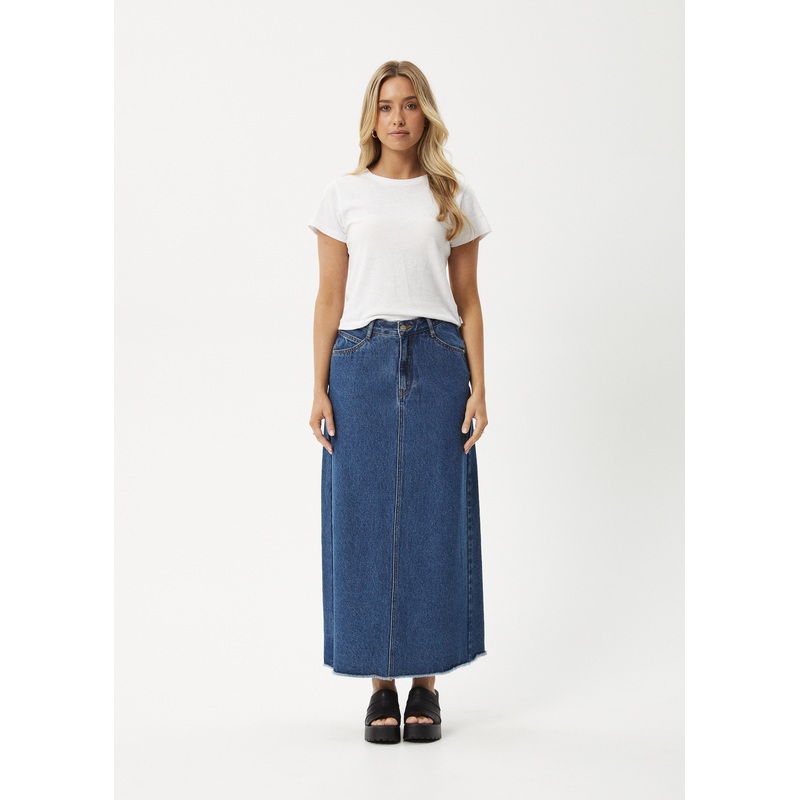 AFENDS Womens Chichi – Denim Midi Skirt – Authentic Blue