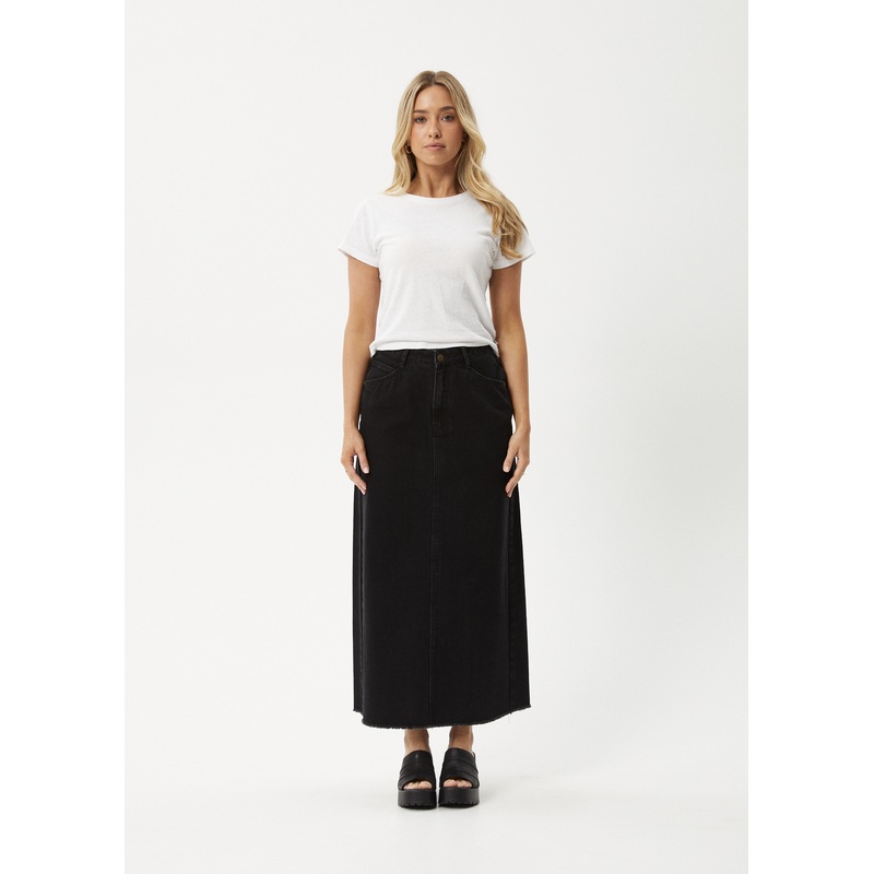 AFENDS Womens Chichi – Denim Midi Skirt – Washed Black