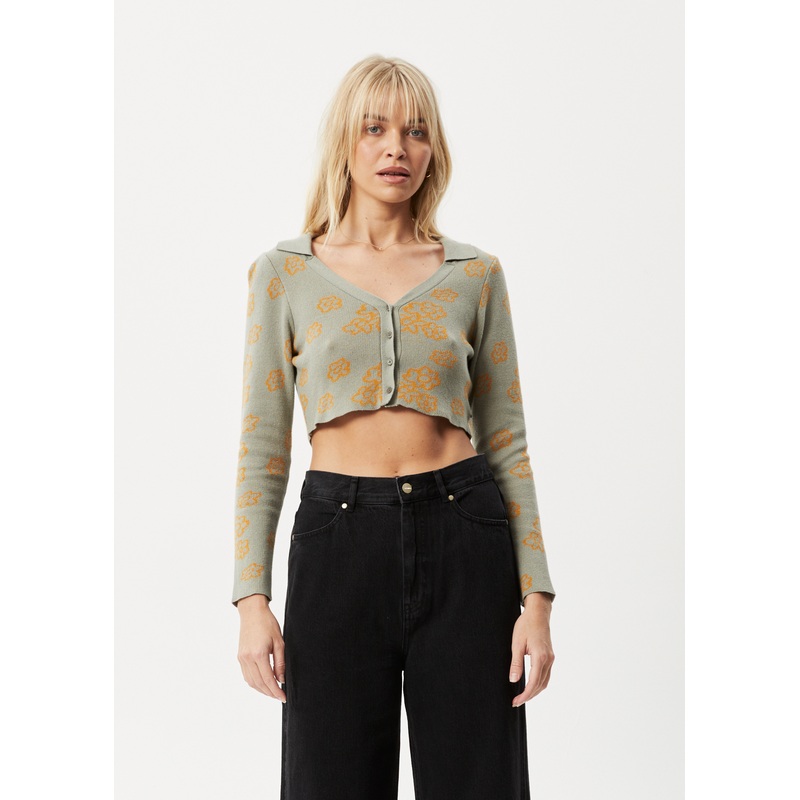 AFENDS Womens Clara – Knit Long Sleeve Shirt – Olive