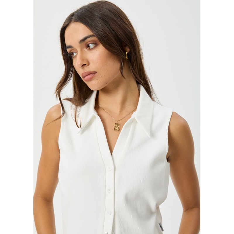 AFENDS Womens Eliza – Rib Sleeveless Shirt – White