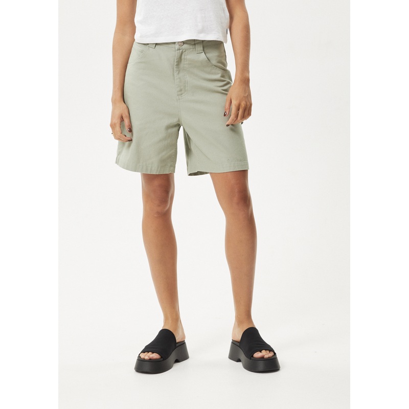 AFENDS Womens Emilie – Canvas Workwear Short – Eucalyptus