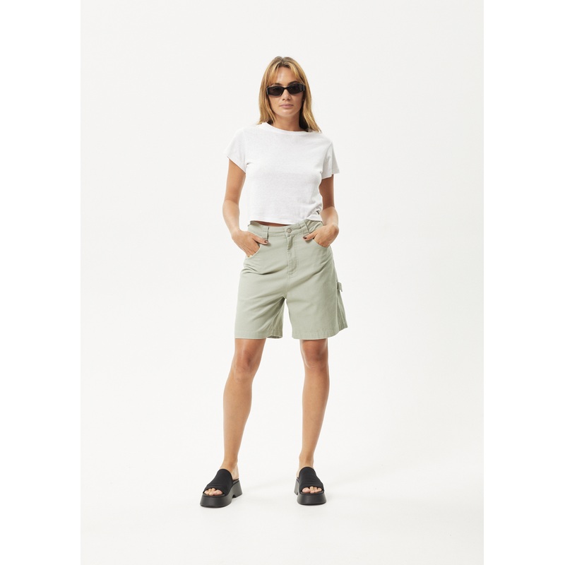 AFENDS Womens Emilie – Canvas Workwear Short – Eucalyptus