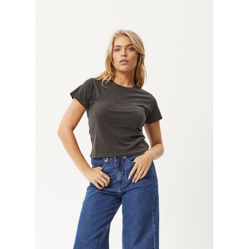 AFENDS Womens Jodi – Baby Tee – Stone Black