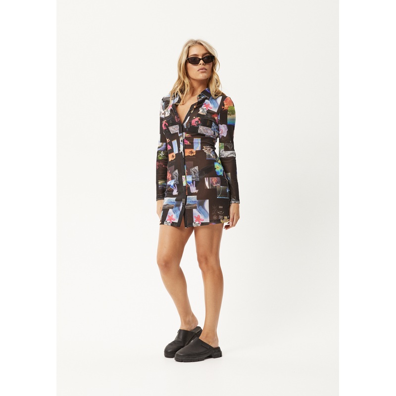 AFENDS Womens Under Pressure – Mesh Shirt Dress – Black