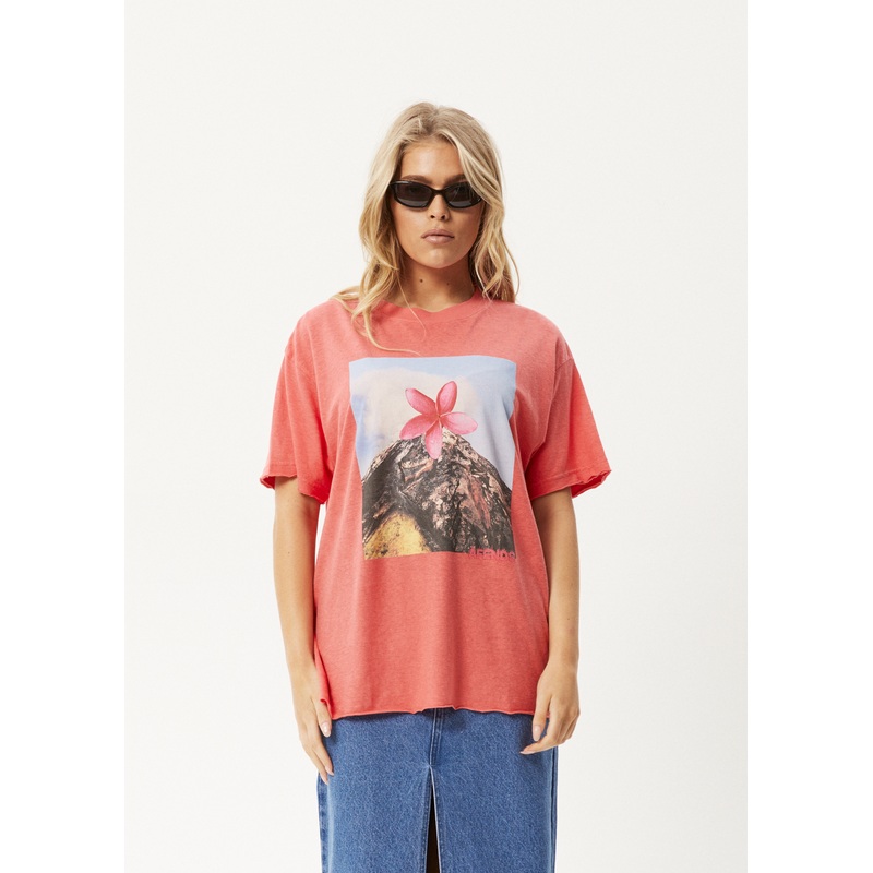 AFENDS Womens Under Pressure – Oversized Tee – Washed Hibiscus
