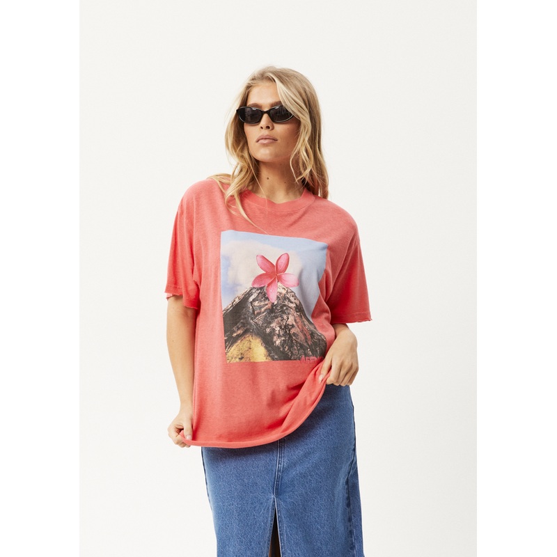 AFENDS Womens Under Pressure – Oversized Tee – Washed Hibiscus