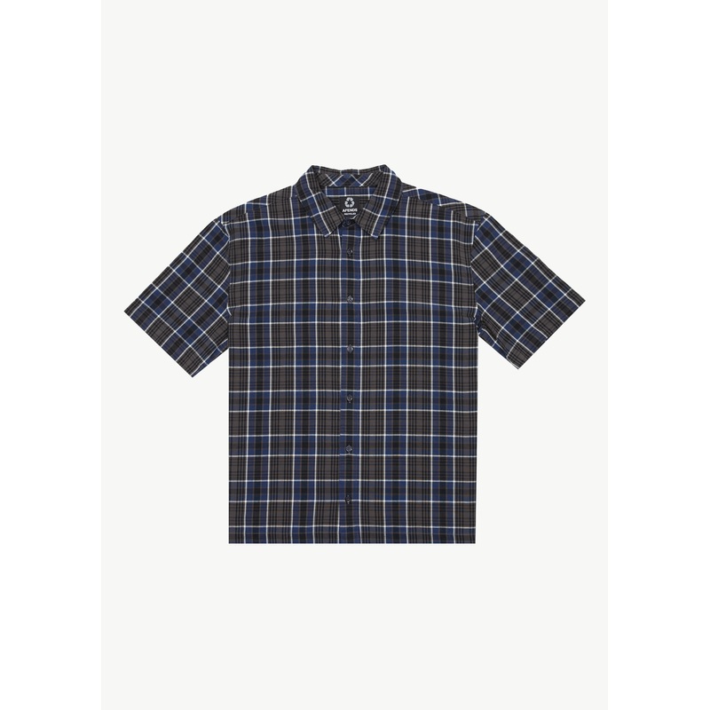 AFENDS Mens Check Out – Short Sleeve Shirt – Navy Check