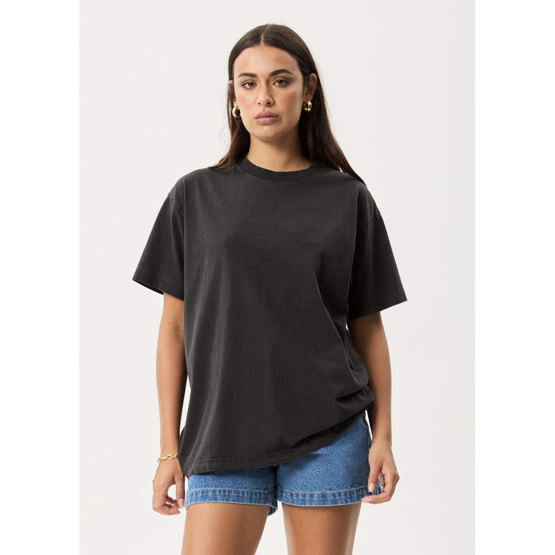 AFENDS Mens Genesis – Heavyweight Boxy Tee – Stone Black