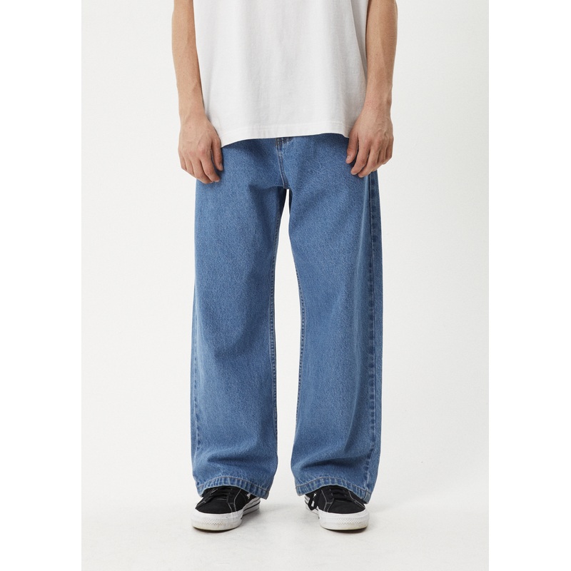AFENDS Mens Pablo – Denim Baggy Jean – Worn Blue