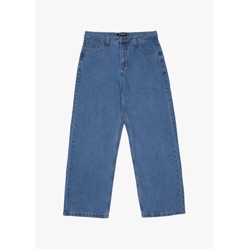 AFENDS Mens Pablo – Denim Baggy Jean – Worn Blue