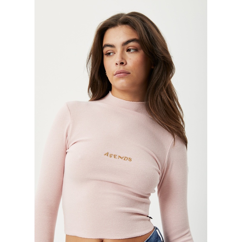 AFENDS Womens Daze Iconic – Rib Long Sleeve Top – Lotus